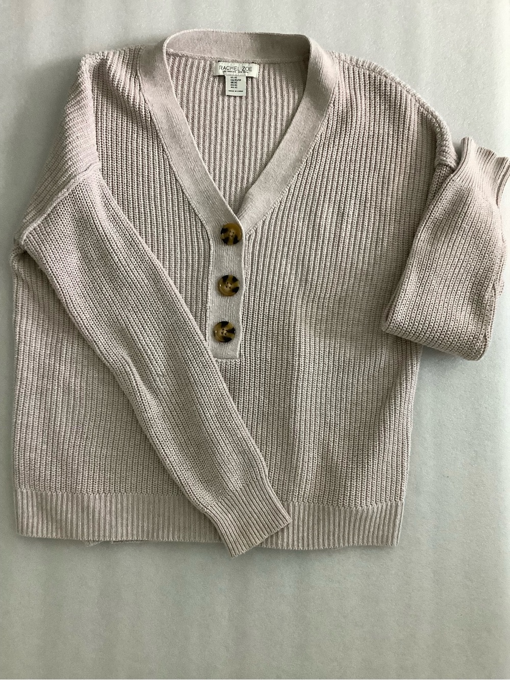 Rachel Zoe Light Blush Button V-Neck Knit Pullover